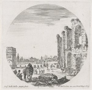 Landskap med Colosseum och Konstantins båge Landskap och ruiner i Rom (serietitel) Paysages et ruines de Rome (serietitel) av Stefano della Bella