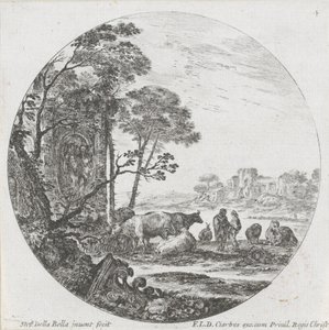 Landskap med flock och korintisk huvudstad Landskap och ruiner i Rom (serietitel) Paysages et ruines de Rome (serietitel) av Stefano della Bella