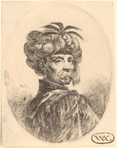 Man med turban och mustasch i trekvartsprofil åt höger av Stefano della Bella