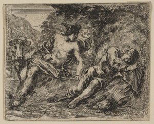 Mercury and Argus, från Game of Mythology Jeu de la Mythologie, 1644. av Stefano della Bella