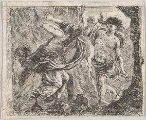 Orpheus och Eurydice, från Game of Mythology Jeu de la Mythologie, 1644. av Stefano della Bella