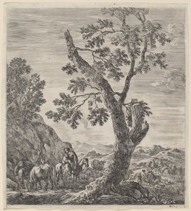 Bondkvinna till häst med ett barn i famnen, 1656. av Stefano della Bella