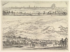 Plan och vy av belägringen av Arras: nedre delen av plattan med en topografisk vy med..., 1641. av Stefano della Bella