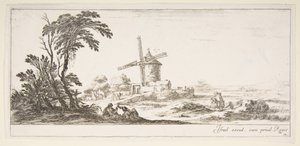 Tavla 10: en familj i mitten av förgrunden, olika figurer och hästar i mitten, en..., ca. 1641. av Stefano della Bella