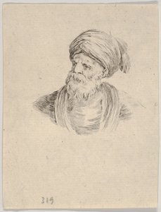 Skylt 12: byst av en gammal turkisk man i turban, blickande åt vänster, från Various ..., 1650.