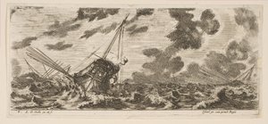 Plåt 6: tre fartyg i en storm, från Various Embarkations Divers embarquements, ca. 1646-47. av Stefano della Bella