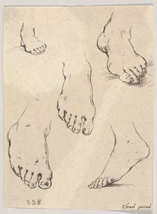 Tavla 7: Fem fot, från The Book for Learning to Draw Livre pour apprendre à dessi..., ca. 1649. av Stefano della Bella