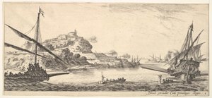 Plåt 8: A fören av en byss till vänster och en annan byss till höger, sedd bakifrån..., ca. 1641. av Stefano della Bella