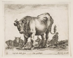 Tallrik 8: ko, från Diverse djur Diversi animali, ca. 1641. av Stefano della Bella
