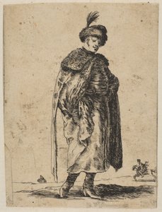 Polsk man med mustasch klädd i päls och hatt med fjäder, ca. 1648.