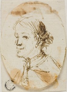 Porträttbyst av man med kravatt (recto); Skiss av sadel (verso) av Stefano della Bella