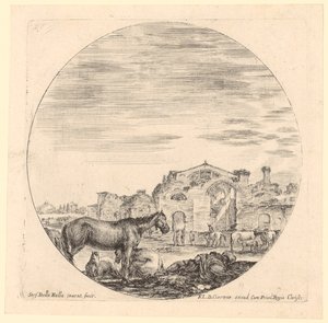 En vilande herde med hästar vid Diokletianus-termerna av Stefano della Bella