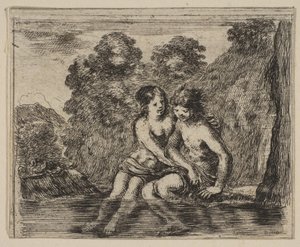 Salmacis och Hermafrodit, från Game of Mythology Jeu de la Mythologie, 1644. av Stefano della Bella