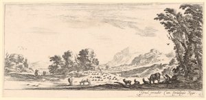 Herdinna på en betesmark med en boskapshjord av Stefano della Bella