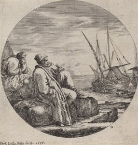 Havshamn med två turkiska köpmän, 1656. av Stefano della Bella