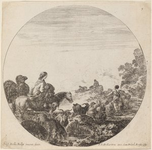 Herdar och flock med kvinna och kamel av Stefano della Bella