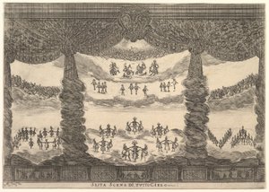 Sjätte scenen, himlen, från gudarnas äktenskap Le nozze degli Dei, 1637. av Stefano della Bella