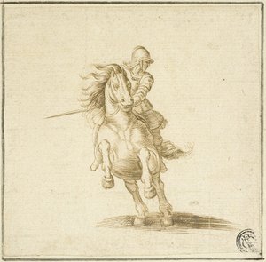 Soldat på galopperande häst av Stefano della Bella