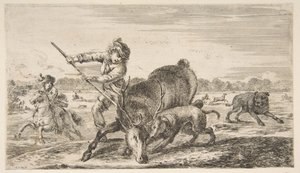 Stag at bay, från Animal hunts Jagar olika djur, ca. 1654. av Stefano della Bella