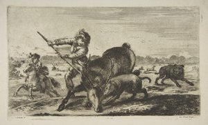 Stag at bay, från Animal hunts Jagar olika djur, ca. 1654. av Stefano della Bella