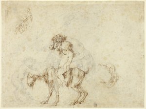 Studie för Satyr Family Walking (recto); Skisser av fem dekorativa kärl (verso) av Stefano della Bella