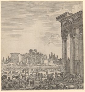 Antoninus Pius och Faustinas tempel och Campo Vaccino av Stefano della Bella