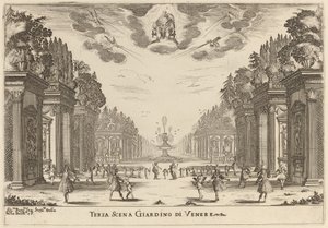 Tredje scenen Giardins of Venus av Stefano della Bella