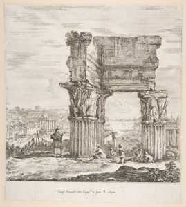 Vespasianustemplet och Forum Romanum, från sex stora vyer, fyra av Rom och två ..., 1656.