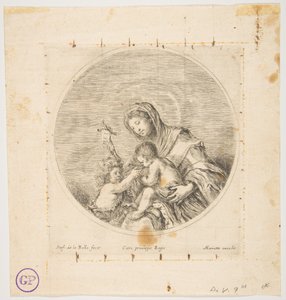 Jungfrun och barnet med Johannes, en rund komposition, ca. 1641. av Stefano della Bella