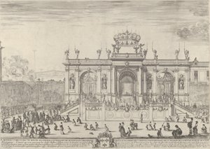 Det heliga sakramentets altare, till vänster, sakramentet under en baldakin, buret i p..., ca. 1648. av Stefano della Bella