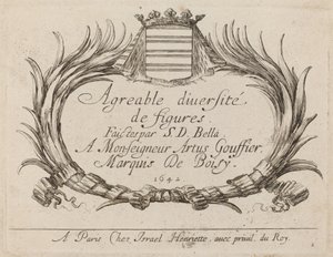 Titelsida för behaglig mångfald av figurer, 1642. av Stefano della Bella