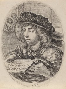 Titelsida för flera huvuden täckt med Louvren, 1650. av Stefano della Bella
