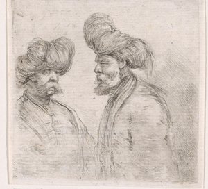Två turkiska män med mustascher och turbaner av Stefano della Bella