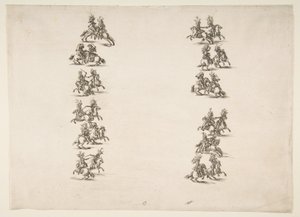 Tjugofyra kavaljerer slåss i två kolumner, 1652. av Stefano della Bella