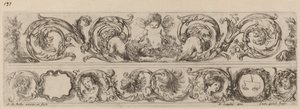 Två prydnadsband med Amor och Heads of the Four Seasons, troligen 1648. av Stefano della Bella