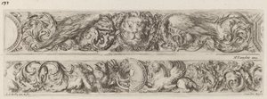 Två prydnadsband med huvud av ett lejon och en kvinna, troligen 1648. av Stefano della Bella