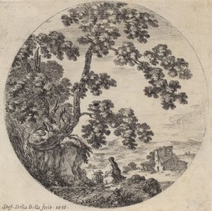Två resenärer som passerar ett gammalt ek, 1656. av Stefano della Bella