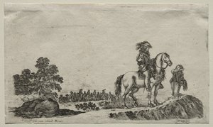 Olika figurer och landskap: A Lost Horseman Inquiring the Way, 1649. av Stefano della Bella