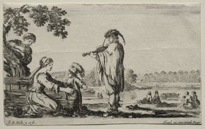 Olika figurer och landskap: En violinspelare, 1649. av Stefano della Bella
