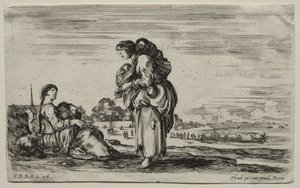 Olika figurer och landskap: Två mödrar som chattar tillsammans, 1649. av Stefano della Bella