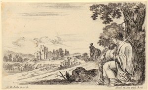 En vilsekommen ryttare frågar om vägen, blad 4 i serien ”Olika figurer och länder” av Stefano della Bella