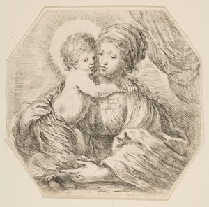 Virgin and Christ Child, en åttakantig komposition, ca. 1649. av Stefano della Bella