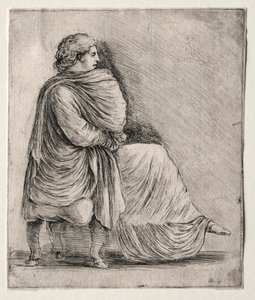 Kvinna som sitter på en pall, ca. 1620-1630-talen. av Stefano della Bella