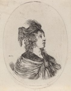 Kvinna i fjäderturban, högervänd, 16491650.