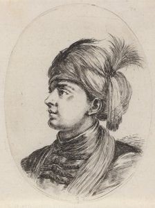 Ung mor i en fjäderturban, vänd åt vänster, 16491650. av Stefano della Bella