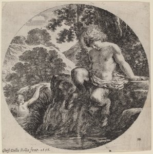 Ung Satyr vid stranden av en ström av Stefano della Bella