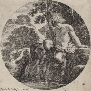 Ung Satyr vid stranden av en ström, 1656. av Stefano della Bella