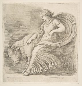 Ung kvinna som försöker stoppa en tjur, ca. 1660. av Stefano della Bella