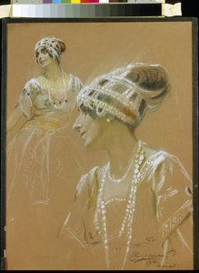 Porträtt av ballerinan Vera Fokina (1886-1958). (Porträtt av balettdansösen V. Fokina). Verk av Stepan Fyodorovich Chuprinenko (1870-?), pastell på kartong av Stepan Fyodorovich Chuprinenko