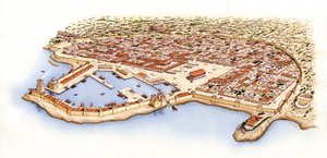 Caesarea, Palestina, ca -13-70 (tusch och akvarell) av Stephen Conlin